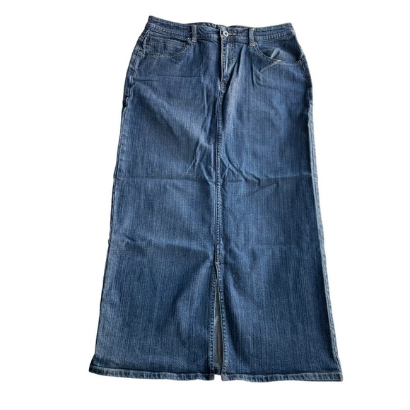 Chicos Platinum Denim Jean Marquis Pencil Skirt Dark Blue Size 0.5 Small 6 - Picture 1 of 10